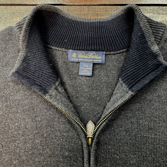 Brooks Brothers Thick Merino Wool 1/4 Zip Sweater Men's 2XL Charcoal Herringbone - Picture 3 of 10